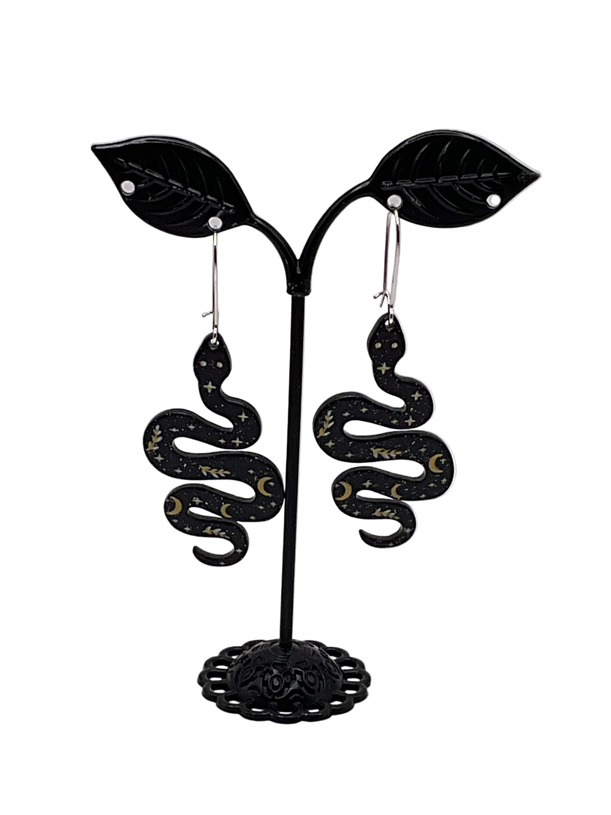 Celestial Black Snake Earrings