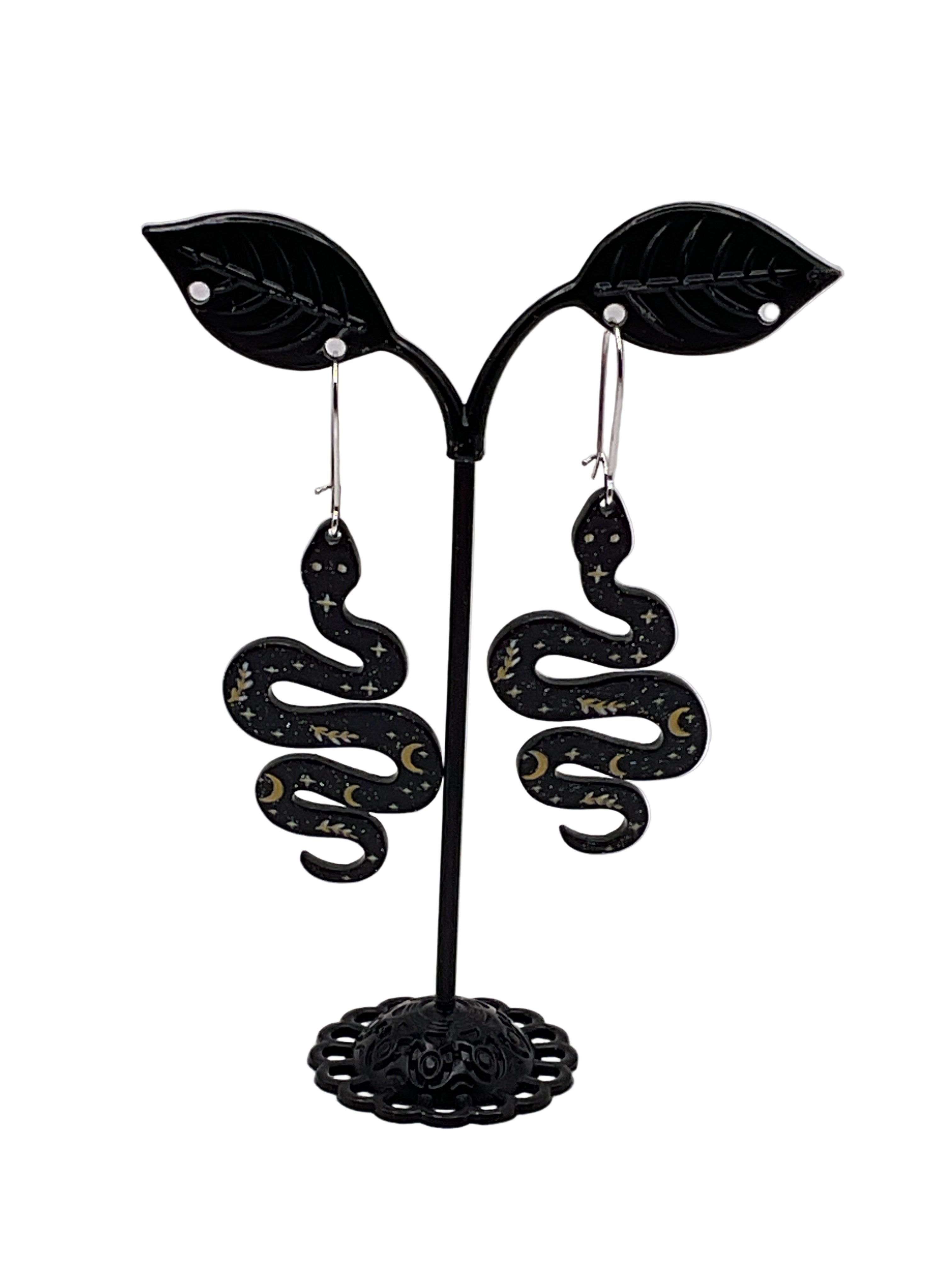 Celestial Black Snake Earrings