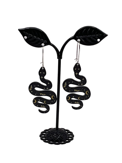Celestial Black Snake Earrings