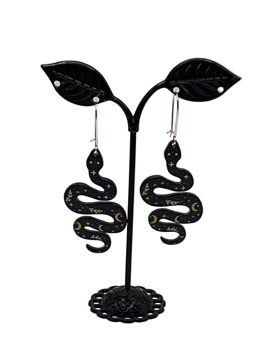 Celestial Black Snake Earrings