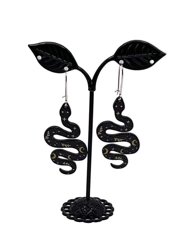 Celestial Black Snake Earrings Hover Image