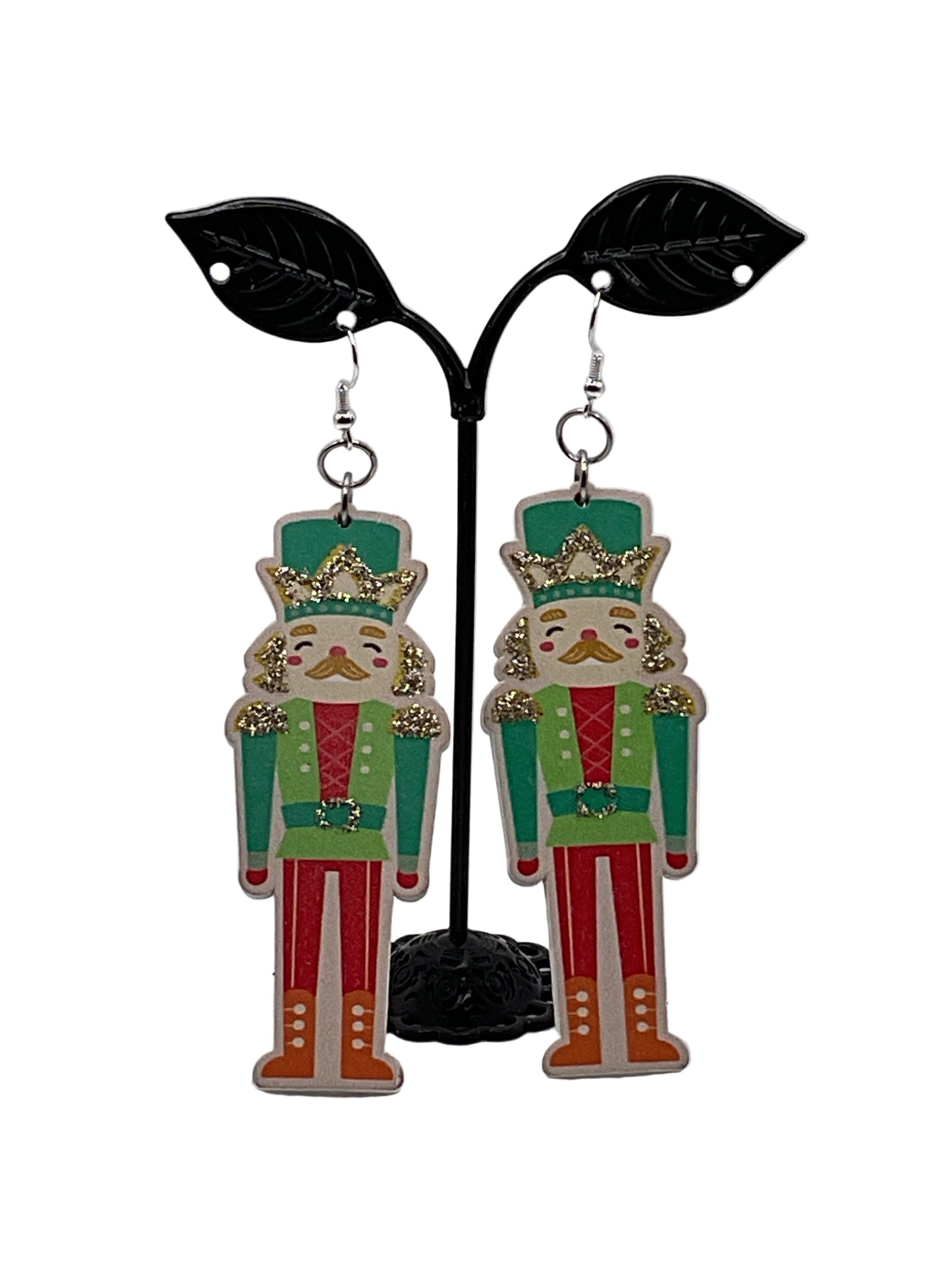 Wooden Christmas Earrings GREEN NUTCRACKER