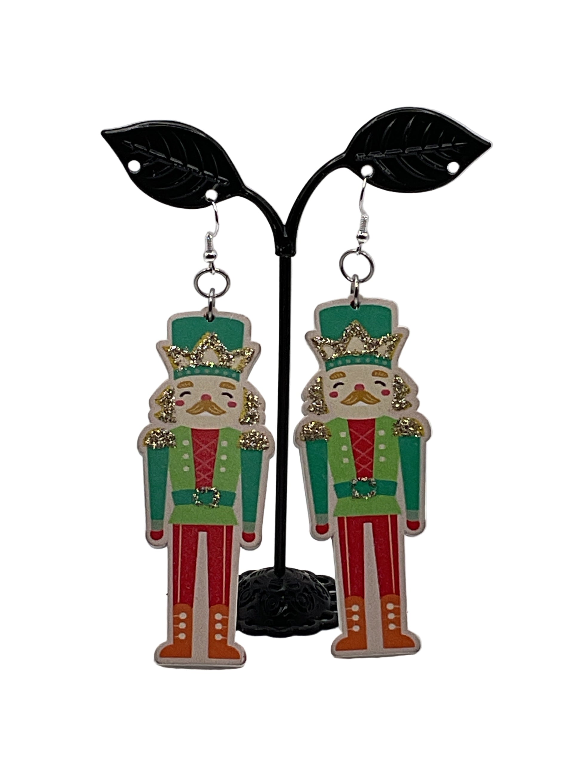 Wooden Christmas Earrings GREEN NUTCRACKER