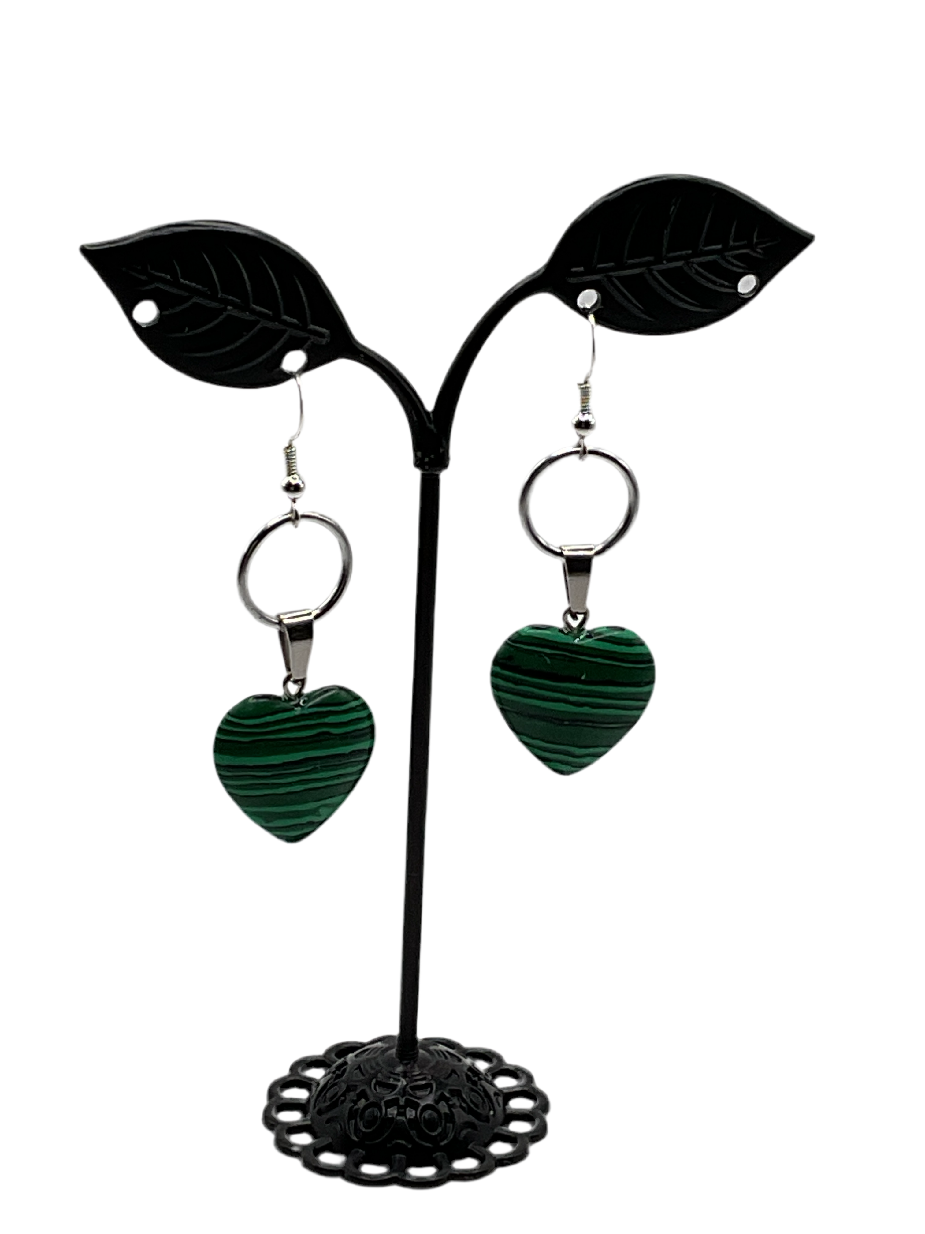 Green and black heart earrings Main image