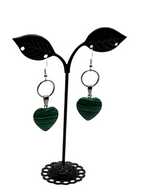 Green and black heart earrings
