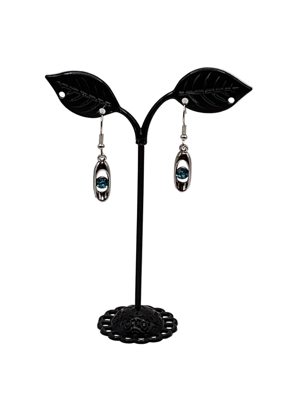 Silver Aquamarine Oval Earrings