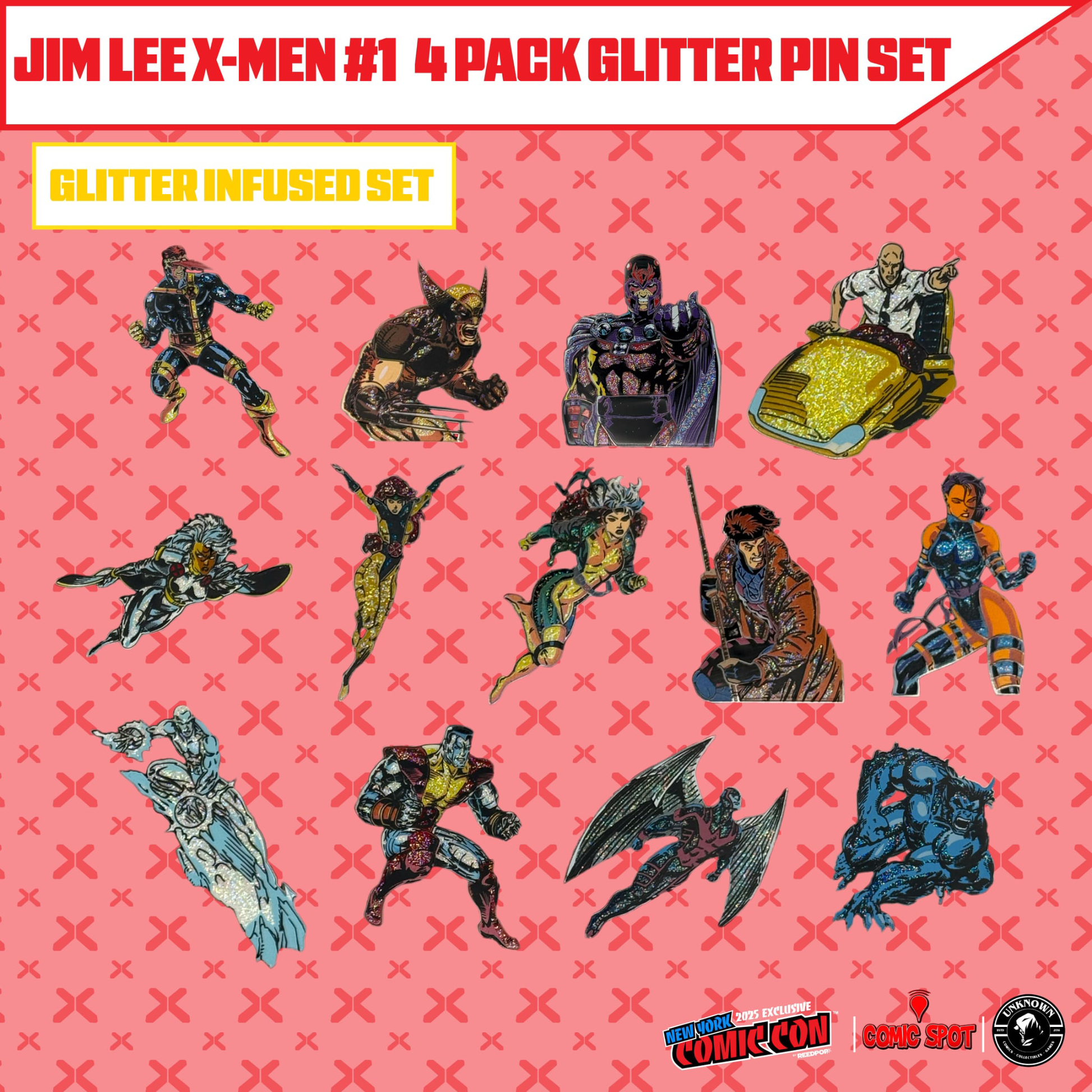 Jim Lee X-Men #1 4 Pack Exclusive Enamel GLITTER ✨ NYCC EXCLUSIVE Pin Set Only 250 Made (10/22/2025) - Collectors World Toys