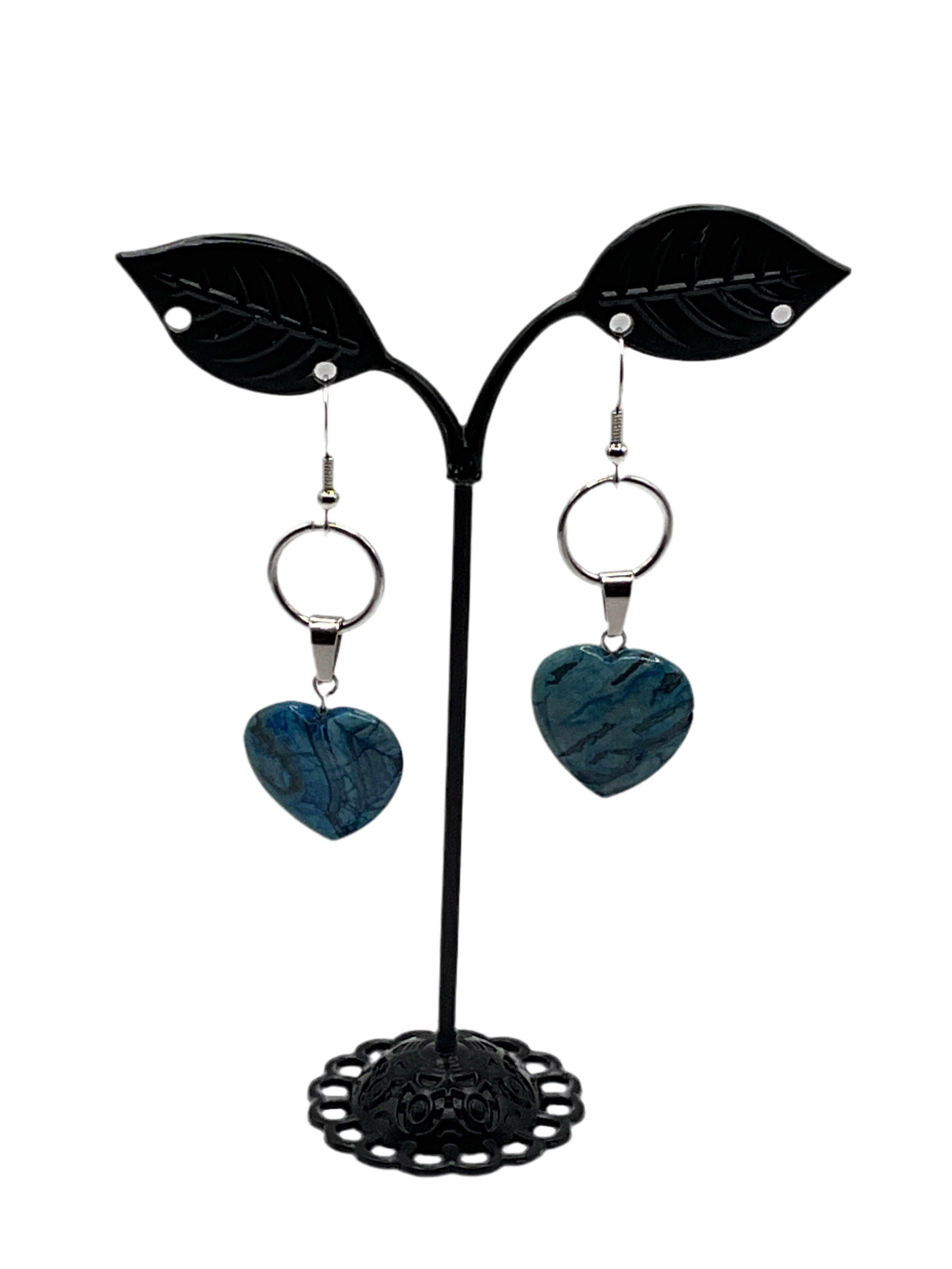 Blue Stone Heart Earrings