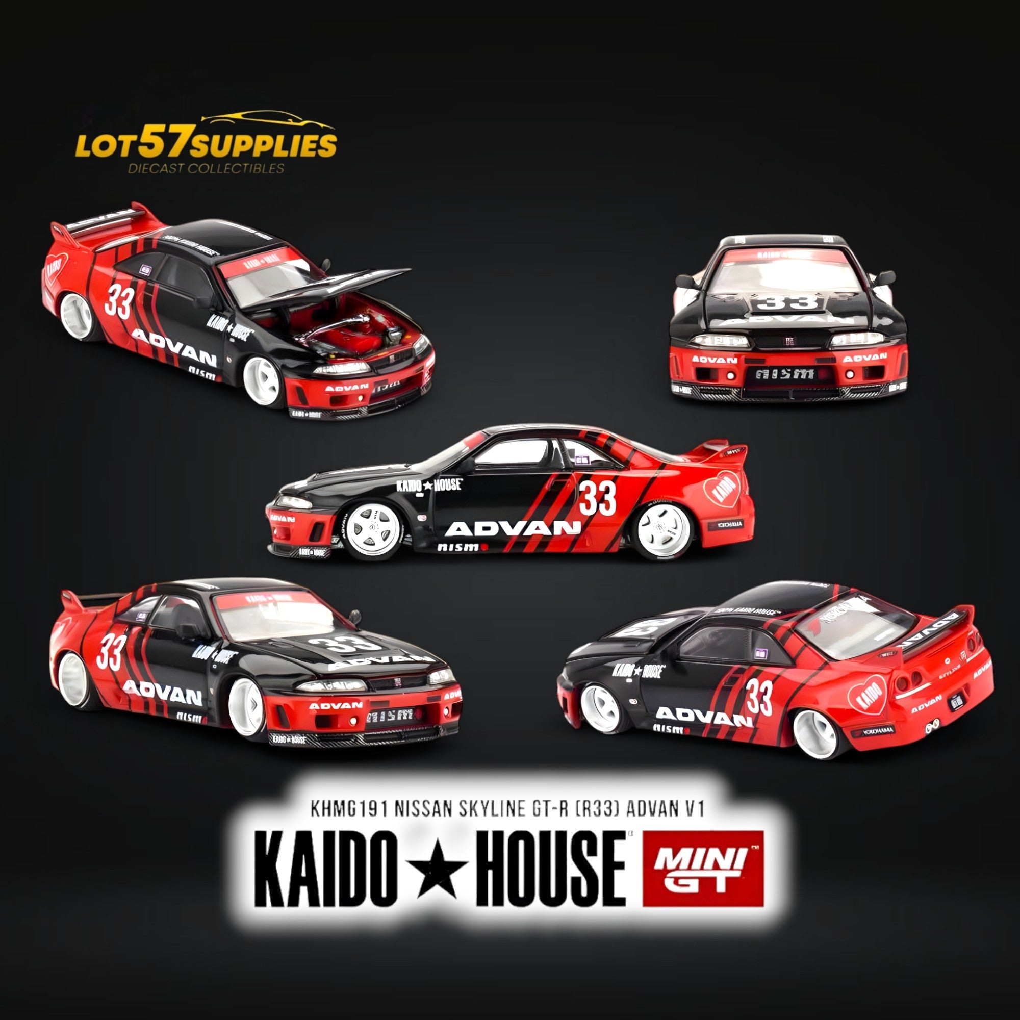 (Pre-Order) Mini-GT x KAIDO Nissan Skyline GT-R (R33) Kaido Works ADVAN 1:64 - Collectors World Toys