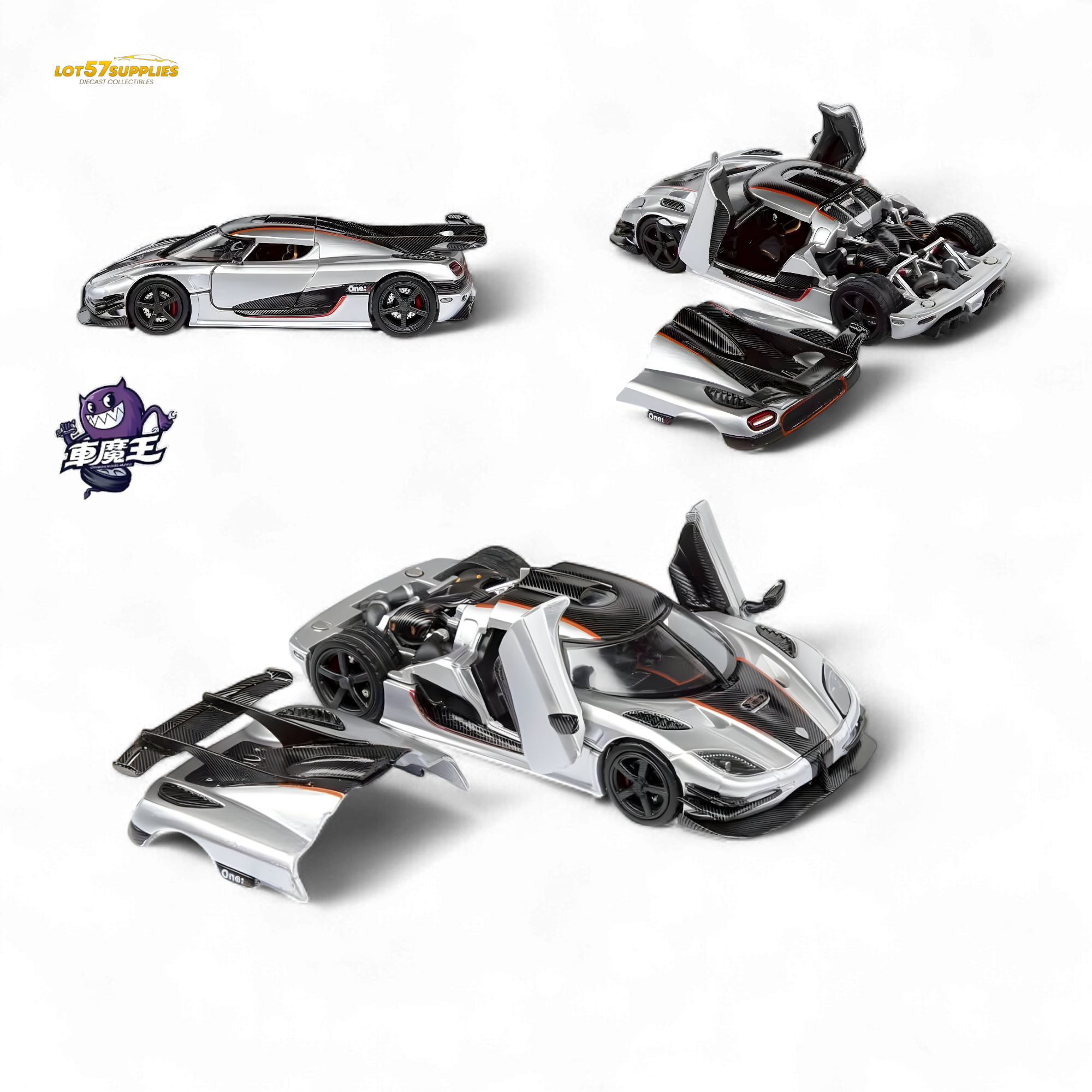 (Pre-Order) DEMON KING Koenigsegg ONE:1 - Silver 1:64 - Collectors World Toys