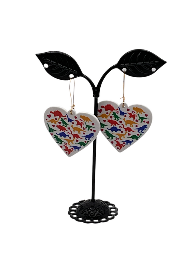 Dinosaur heart earrings Hover Image
