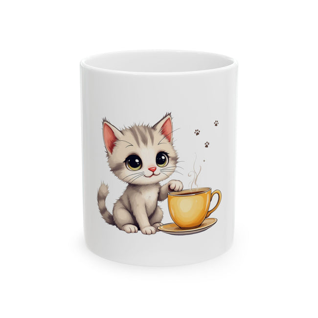 Kitten & Coffee Ceramic Mug, (11oz) - Hover Image