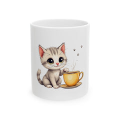Kitten & Coffee Ceramic Mug, (11oz) -