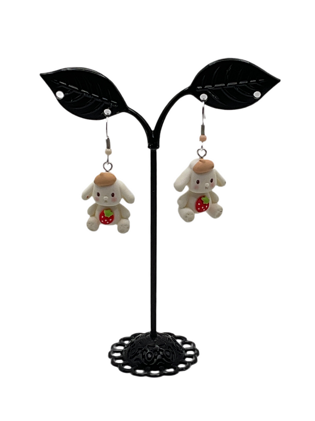 Bunny with strawberries 🍓 Earrings - Collectors World Toys Hover Image