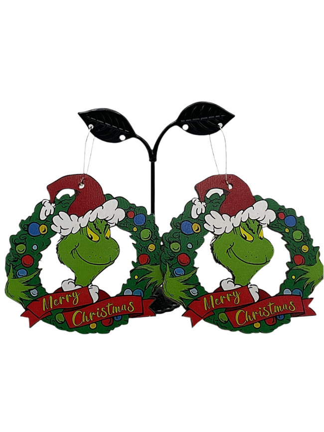 Large Grinch Wreath Earrings Hover Image