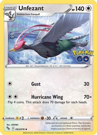Unfezant 063/078 - Pokemon GO Reverse Holofoil Main image