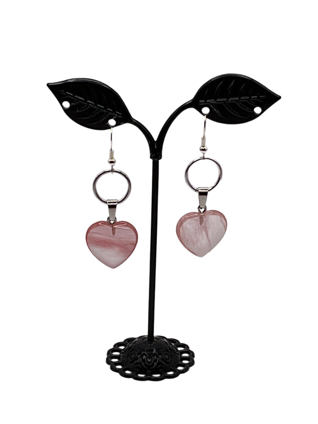 Rose Quartz Heart Earrings Hover Image