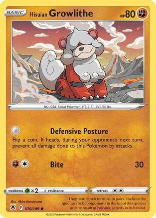 Hisuian Growlithe (Cosmos Holo) 070/189 - Deck Exclusives Holofoil