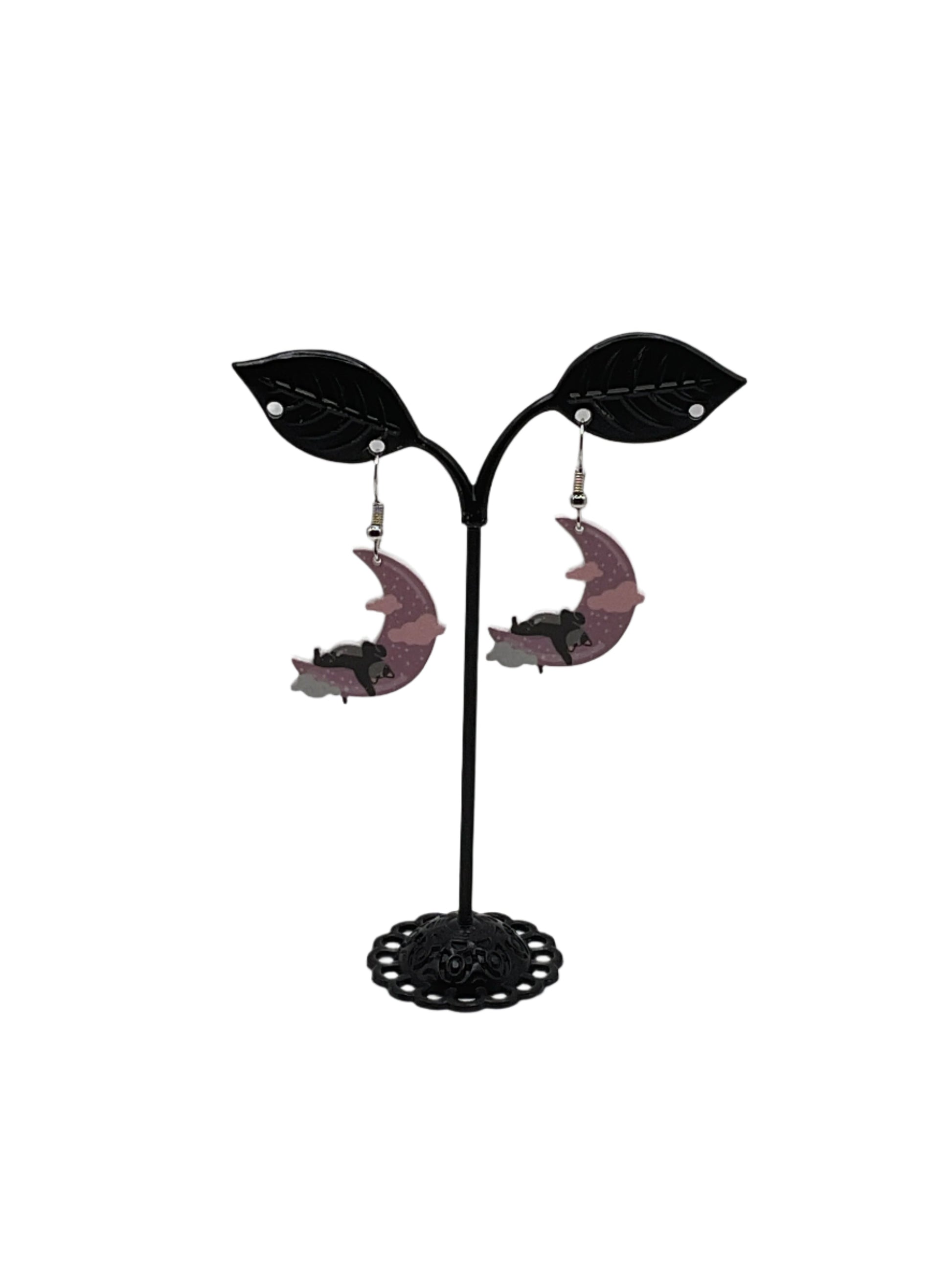 Cat laying on moon Earrings