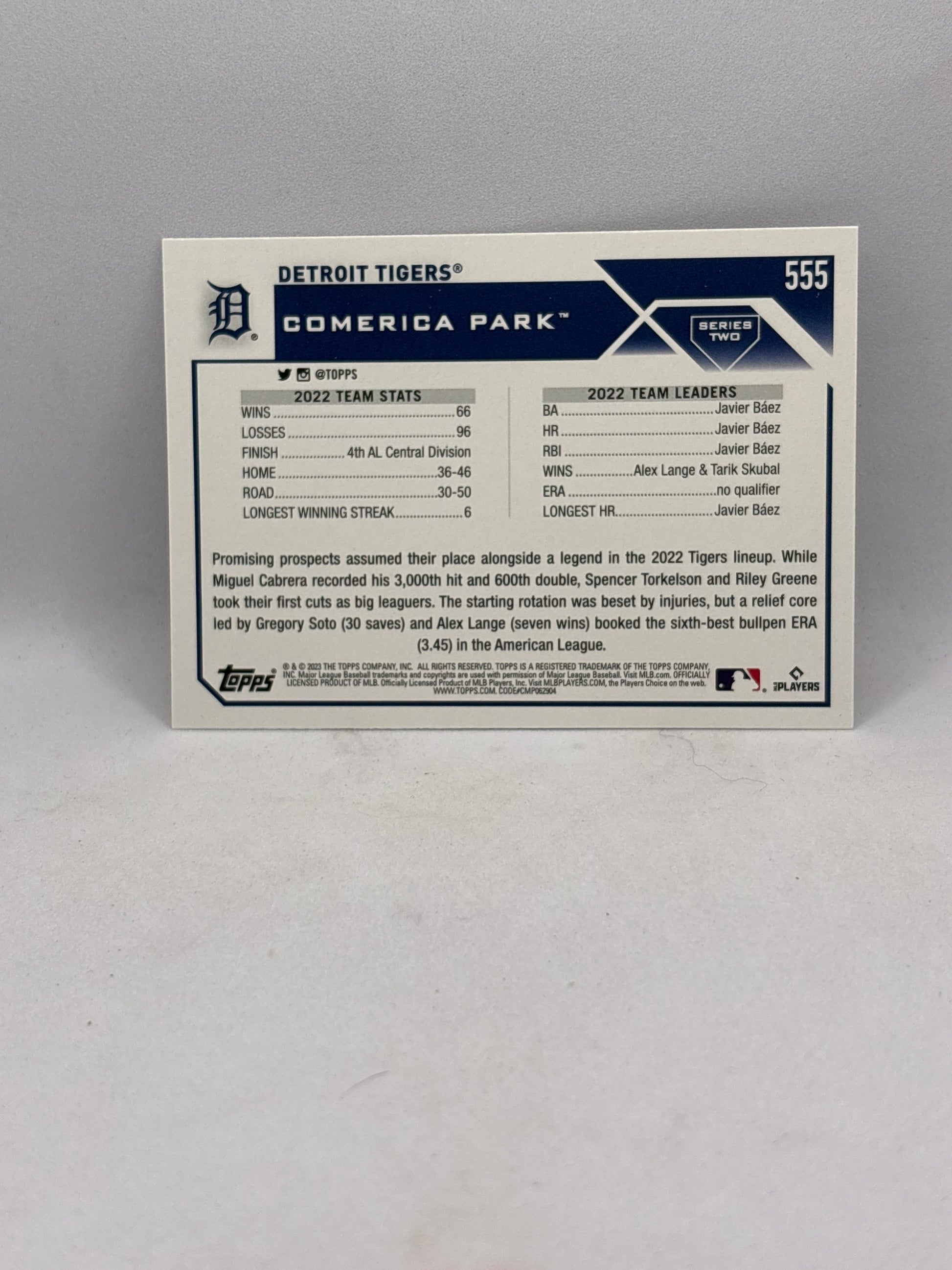 Topps American League Detroit Tigers Team Card