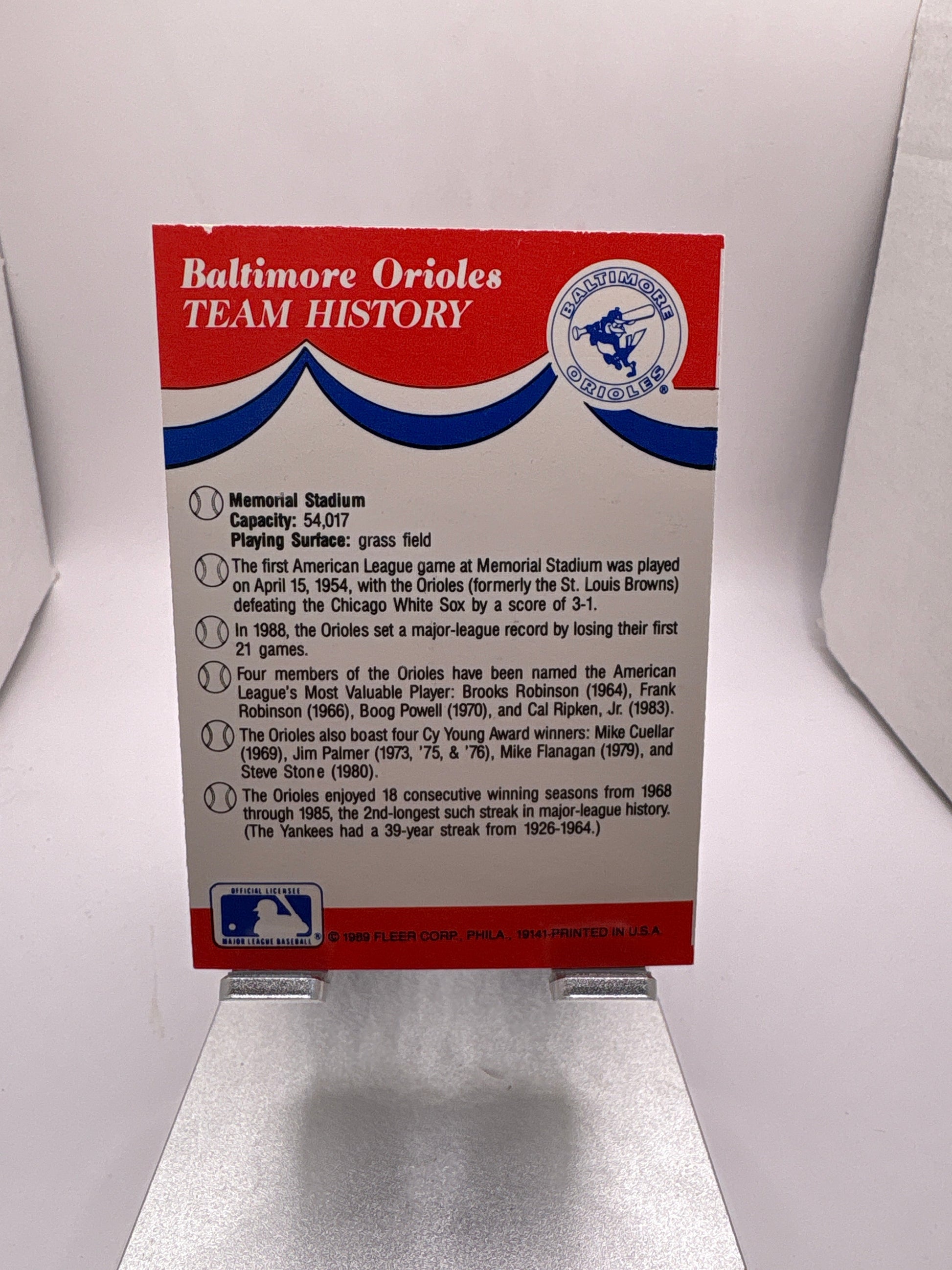 Fleer Baltimore Orioles Baseball Sticker Sports Card