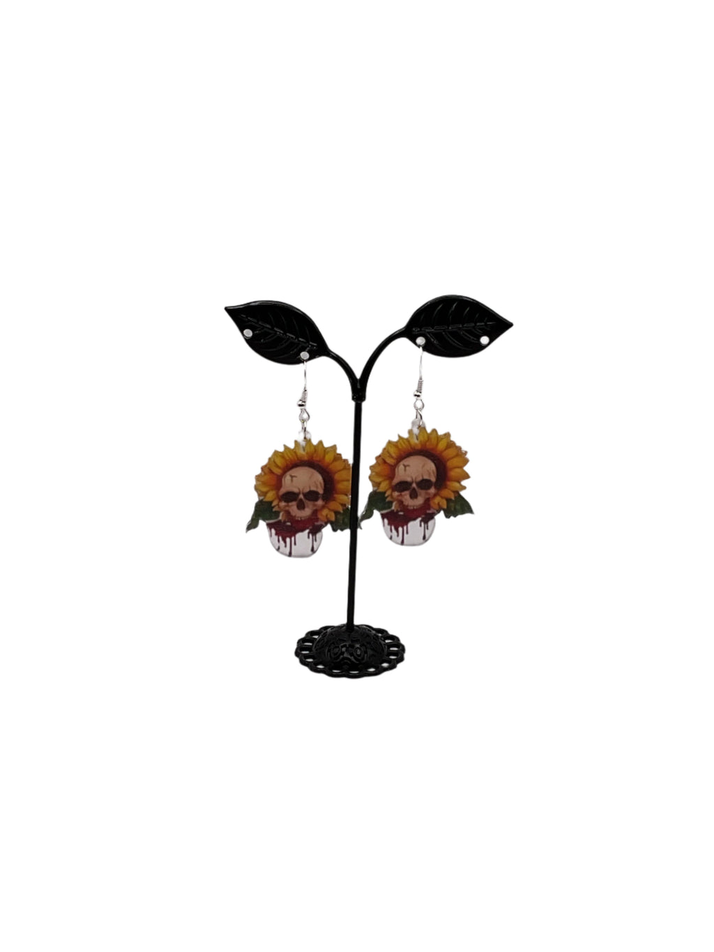 Skull In Sunflower Earrings