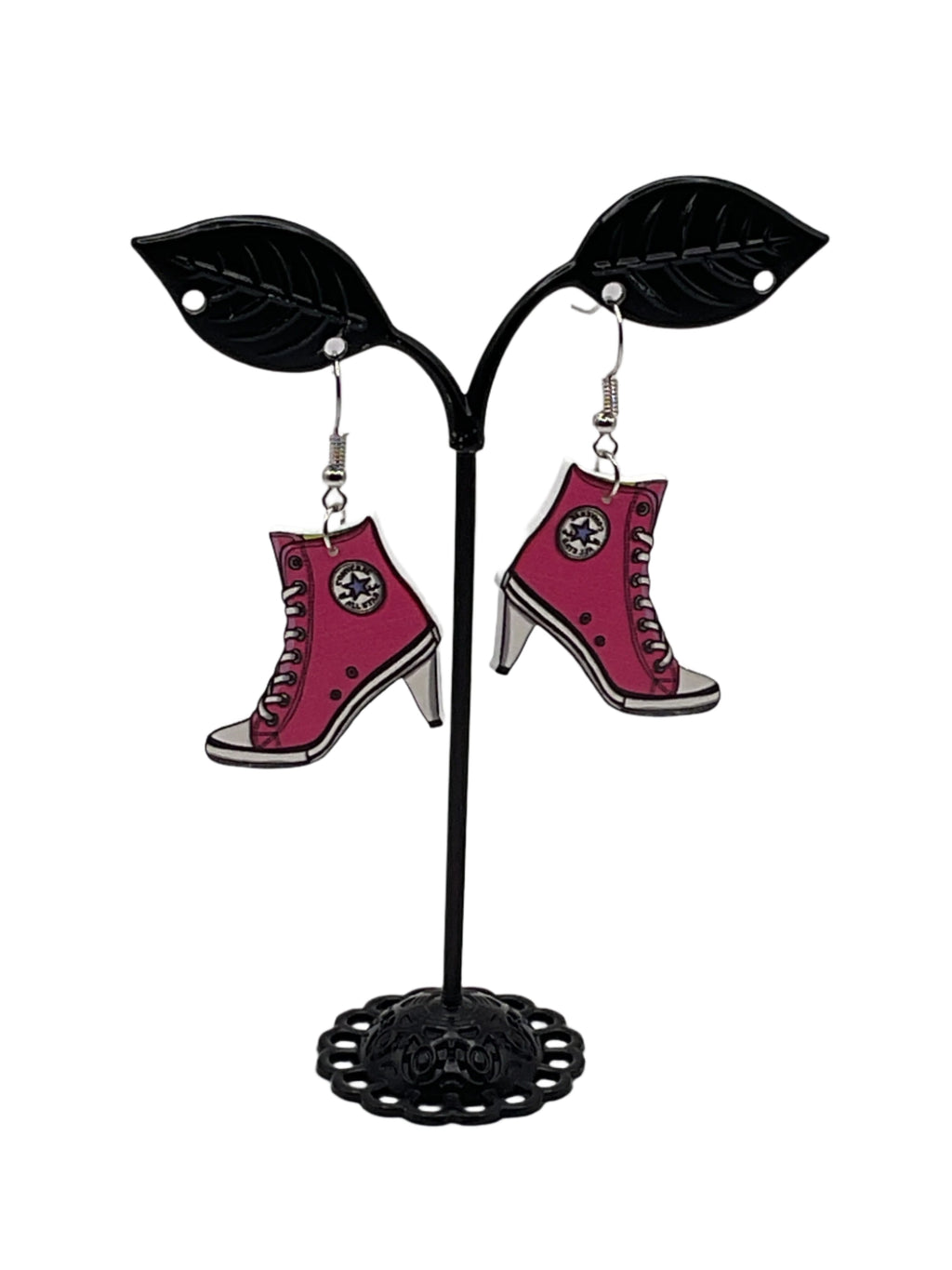 Pink high heel tennis shoe earrings