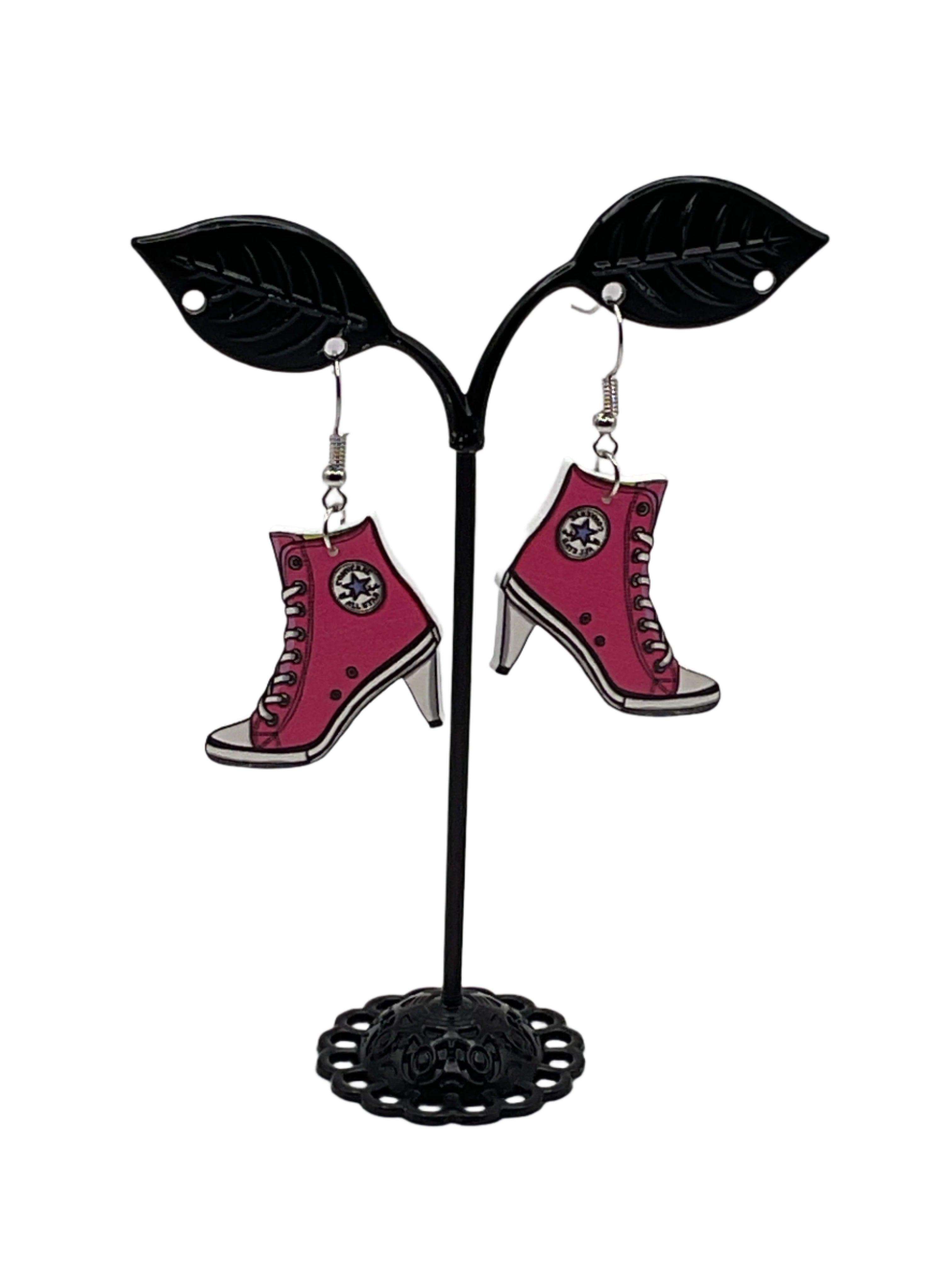 Pink high heel tennis shoe earrings
