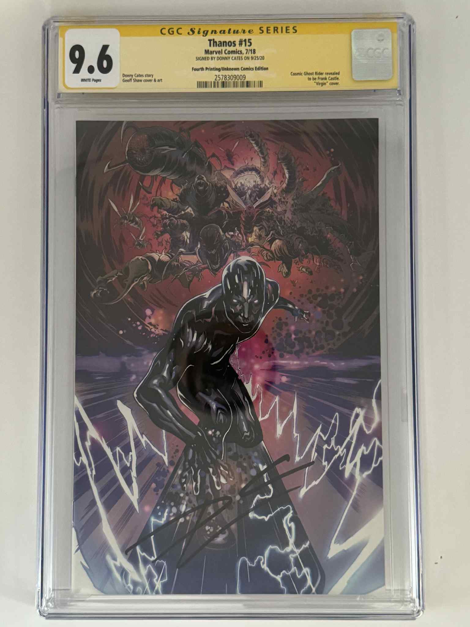 [Signed by Donny Cates] Thanos #15 CGC 9.6 Yellow Label Geoff Shaw Exclusive Virgin Var Main image