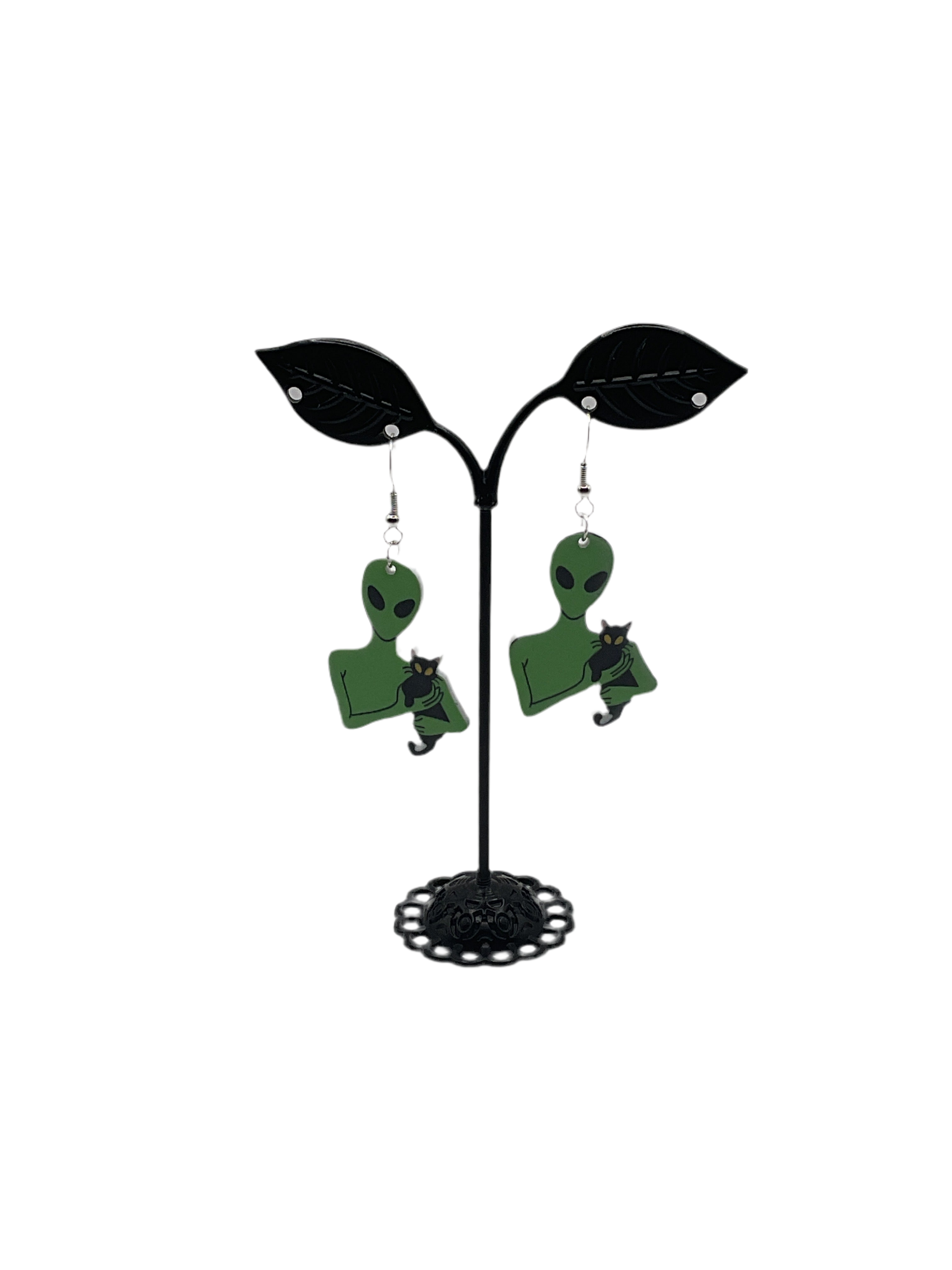 Green alien earrings
