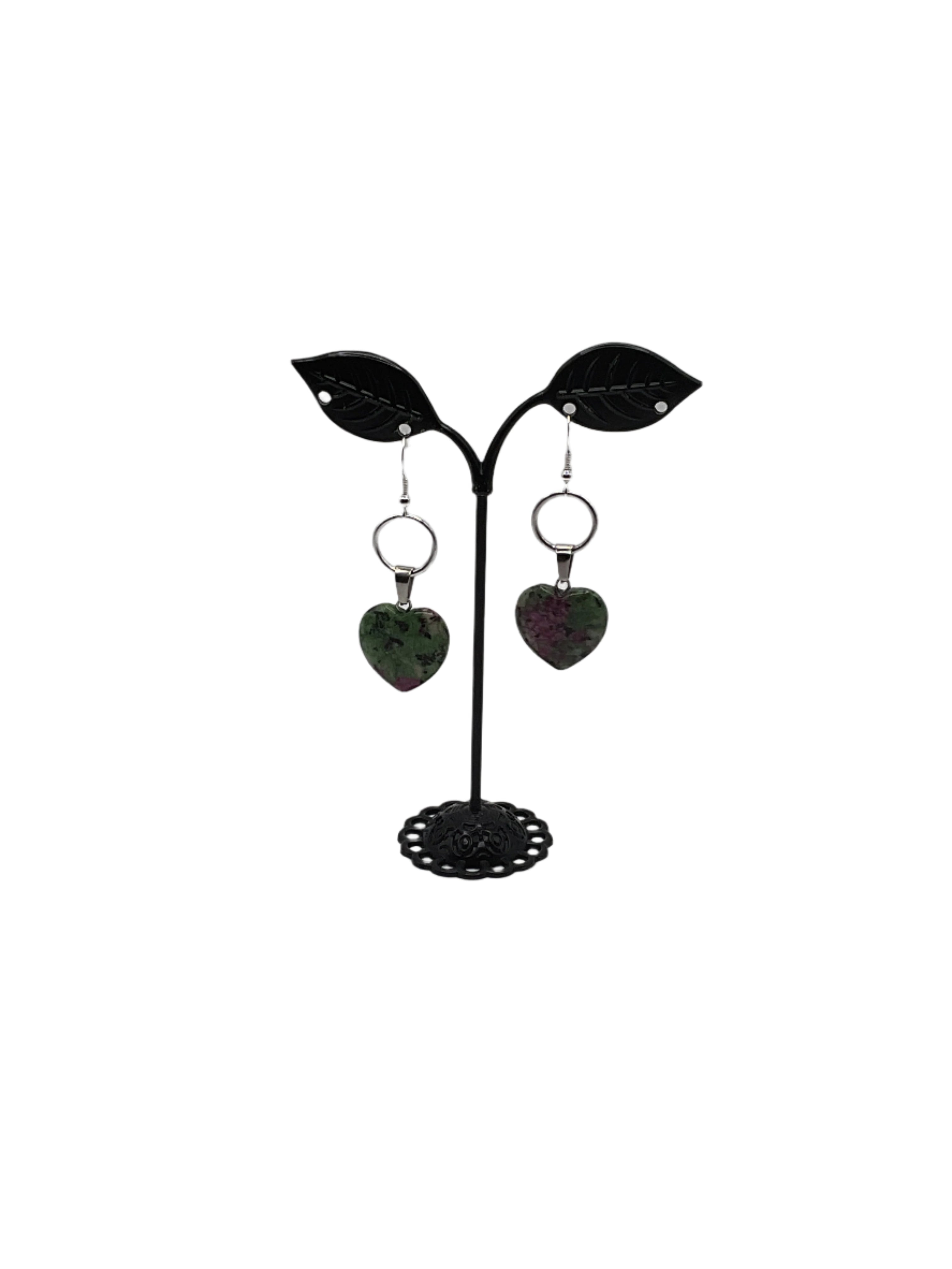 Green And Purple Heart Earrings