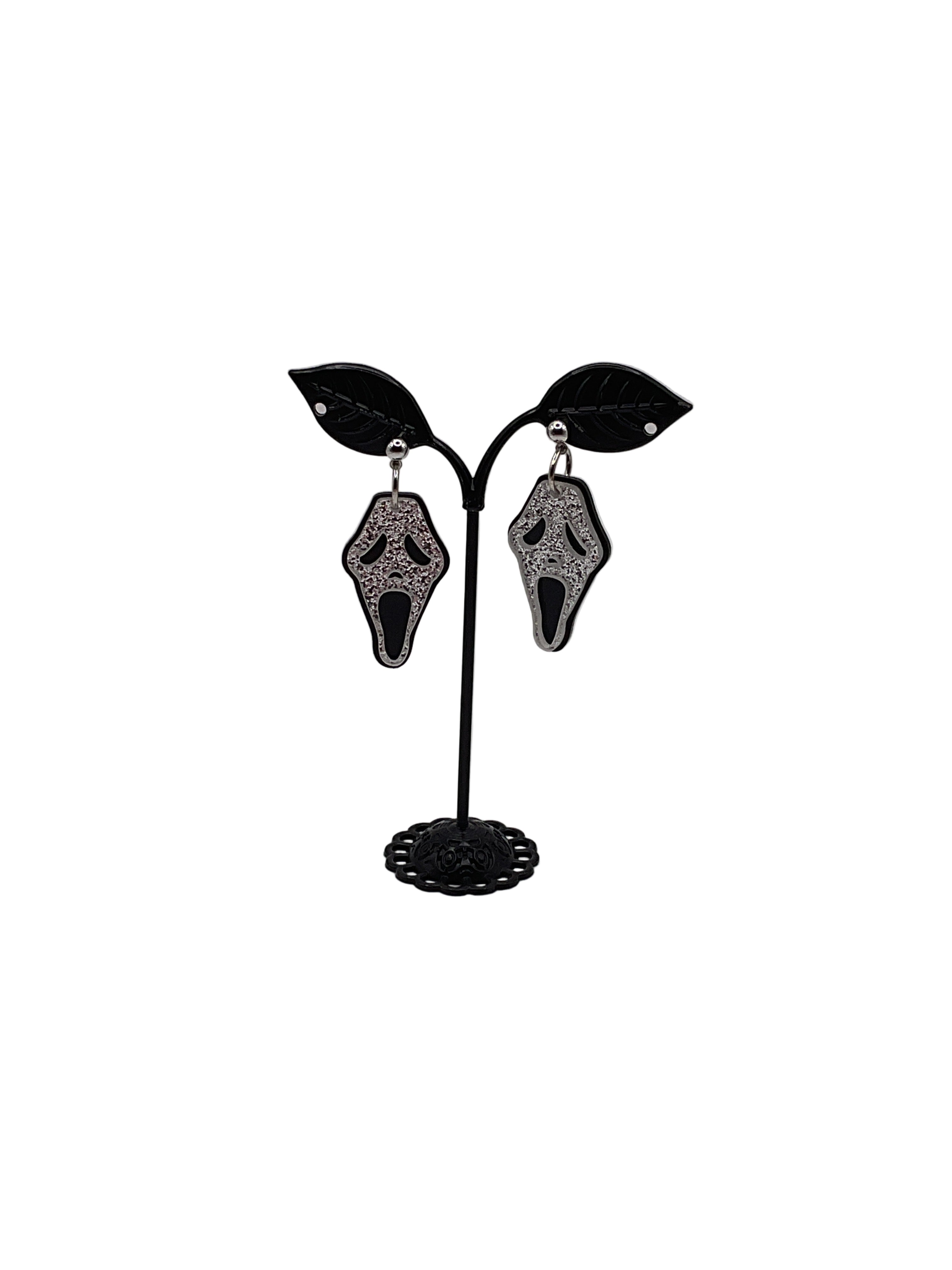 Silver Glitter Scream Earrings