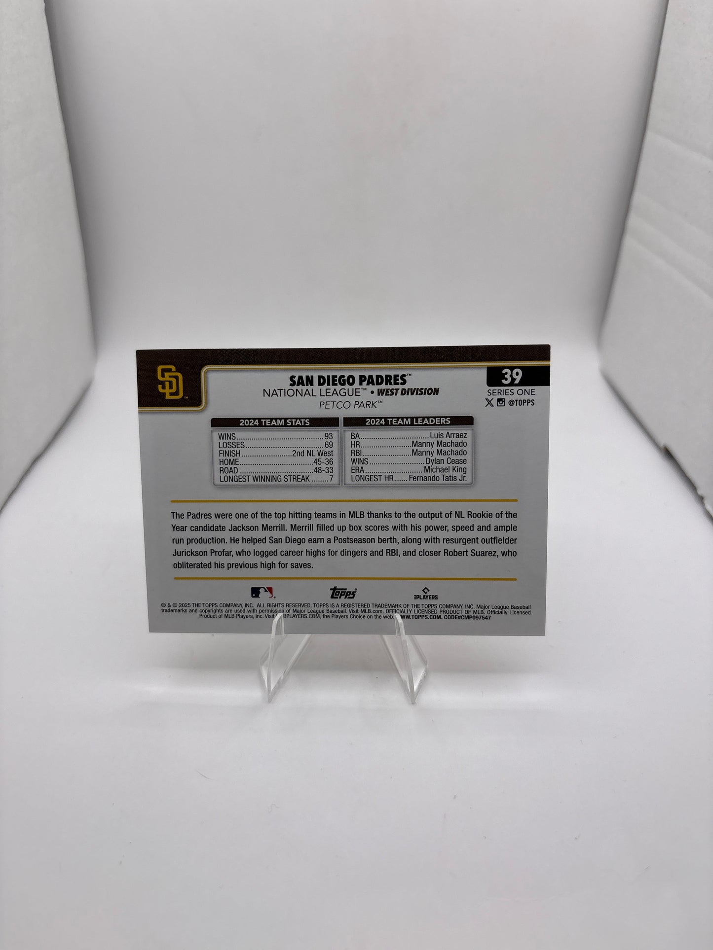 Topps San Diego Padres Team Card