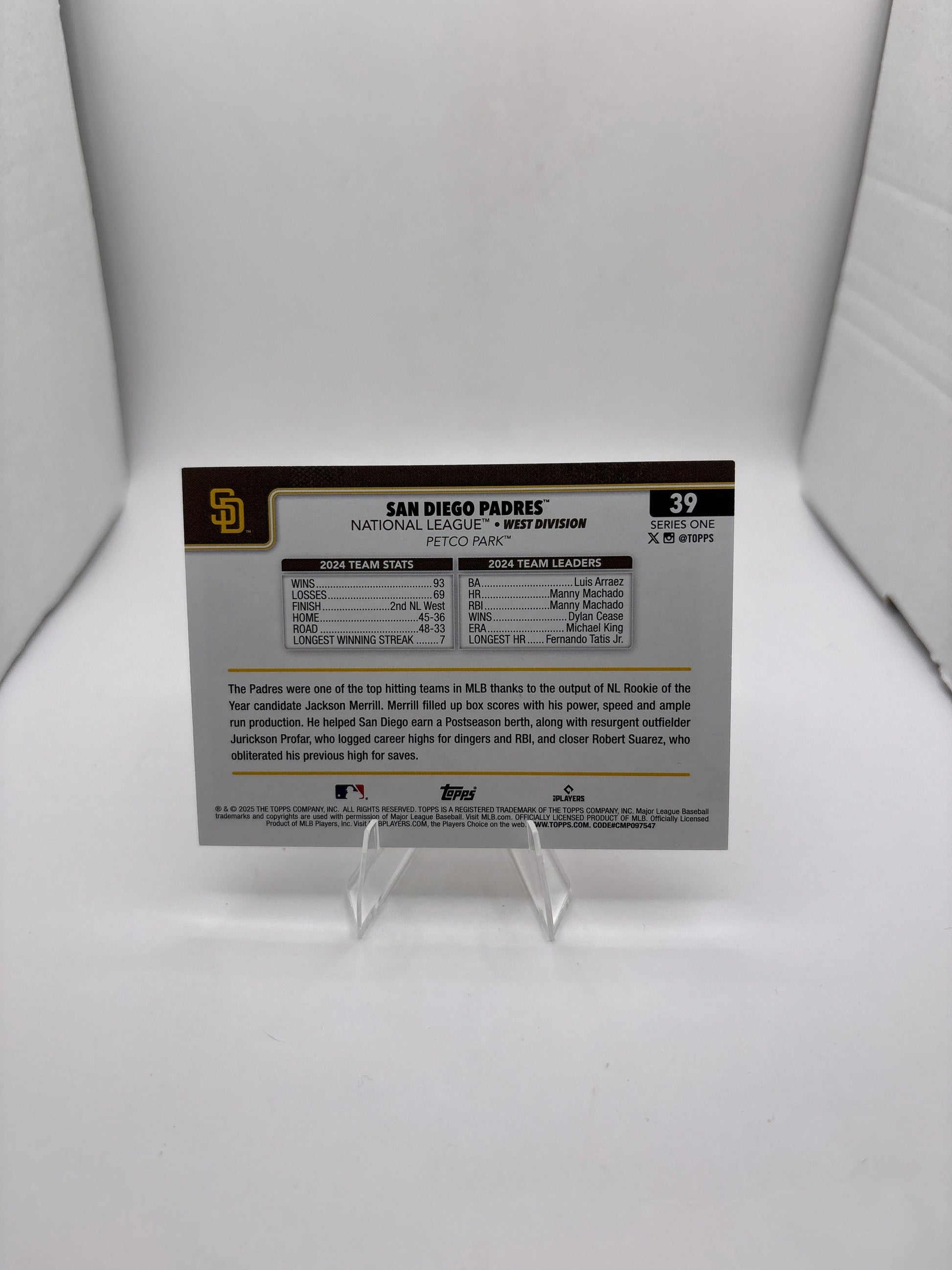 Topps San Diego Padres Team Card