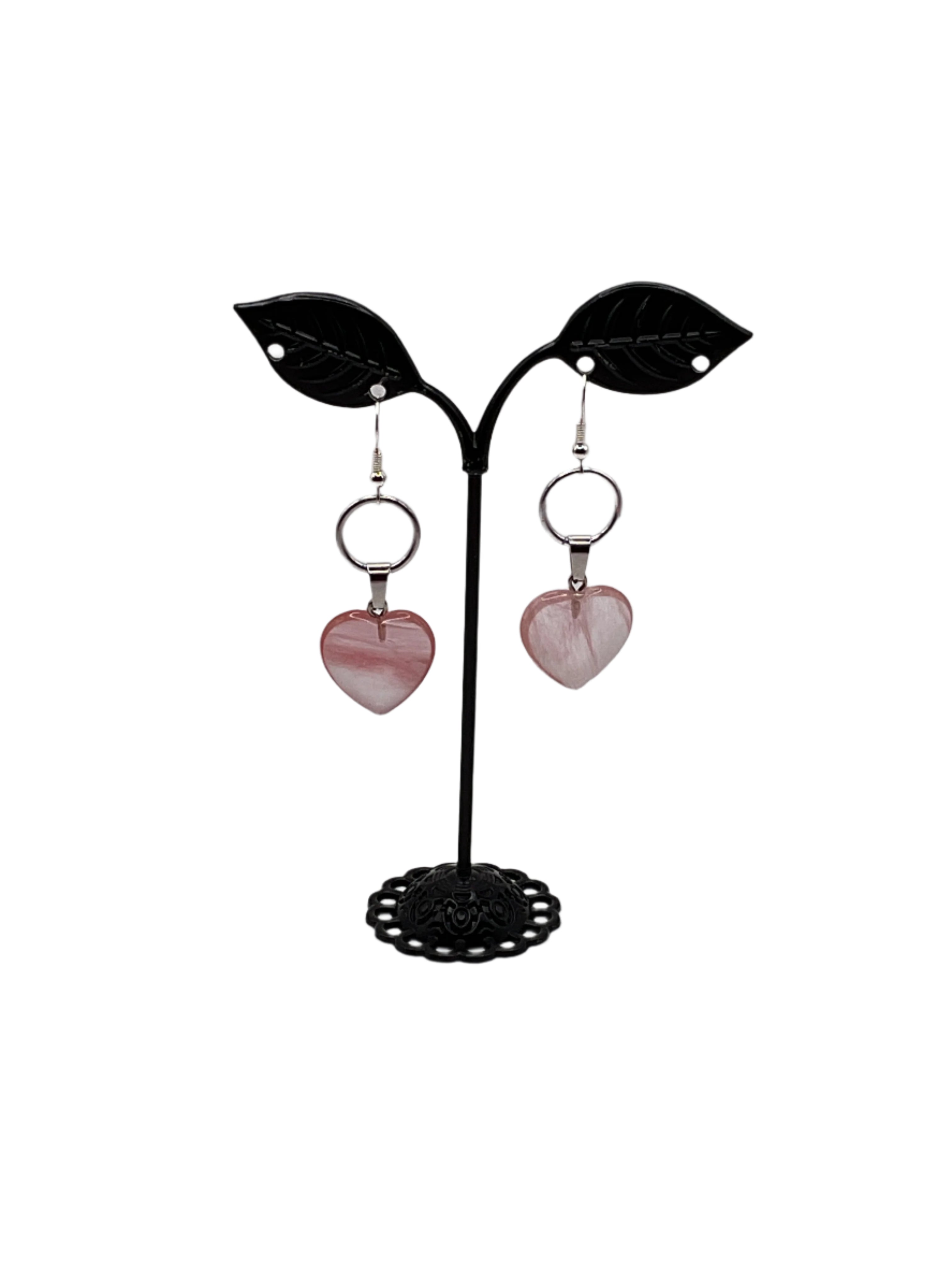 Rose Quartz Heart Earrings