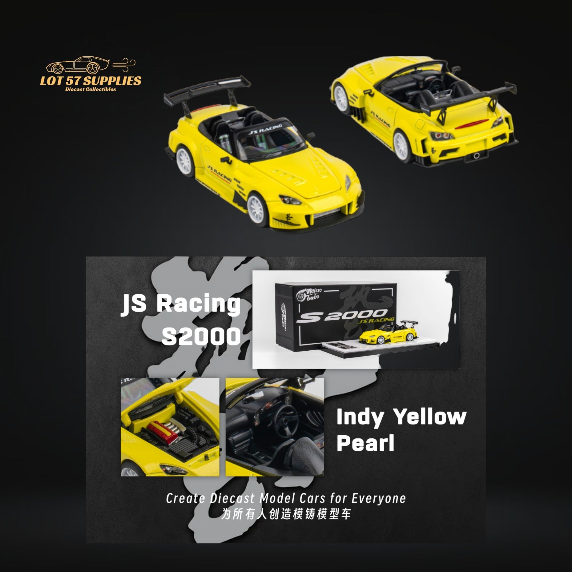 Microturbo Honda S2000 JS Racing Custom in Indy Yellow Pearl 1:64 Main image