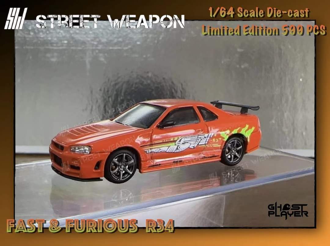 Street Weapon Nissan (R34) GT-R Fast & Furious Livery 1:64 - Collectors World Toys