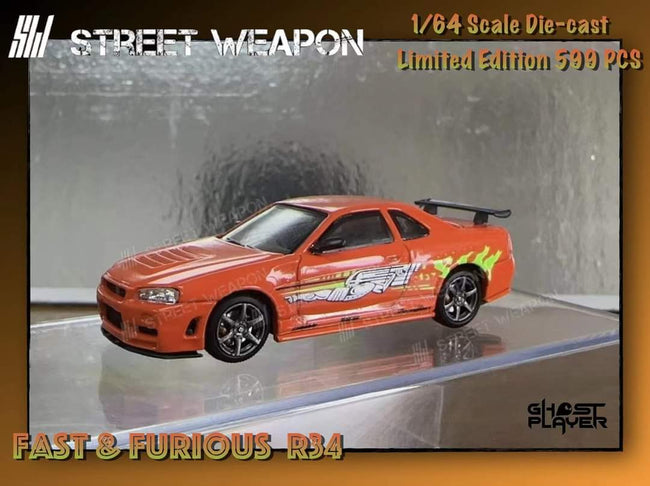 Street Weapon Nissan (R34) GT-R Fast & Furious Livery 1:64 - Collectors World Toys Hover Image