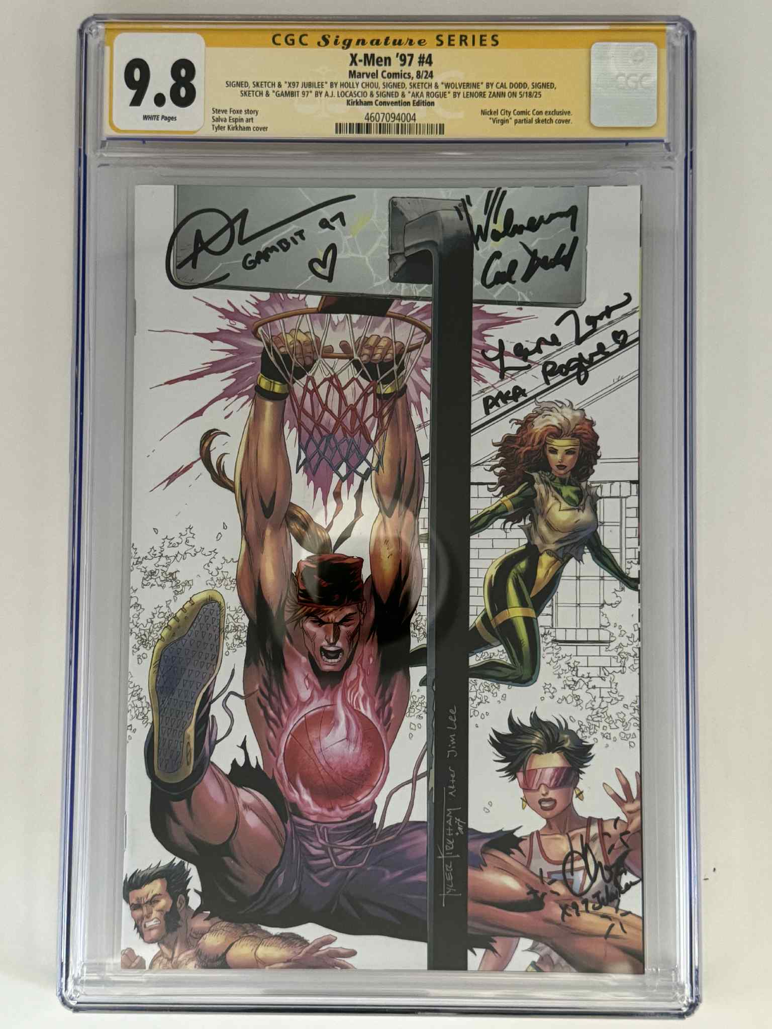 [Signed by Holly Chou | Cal Dodd | AJ LoCascio | Lenore Zann] X-Men '97 #4 CGC 9.8 Yellow Label Tyler Kirkham Exclusive Virgin Color Splash Var Main image