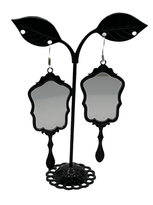 Black Hand Mirror Earrings Hover Image