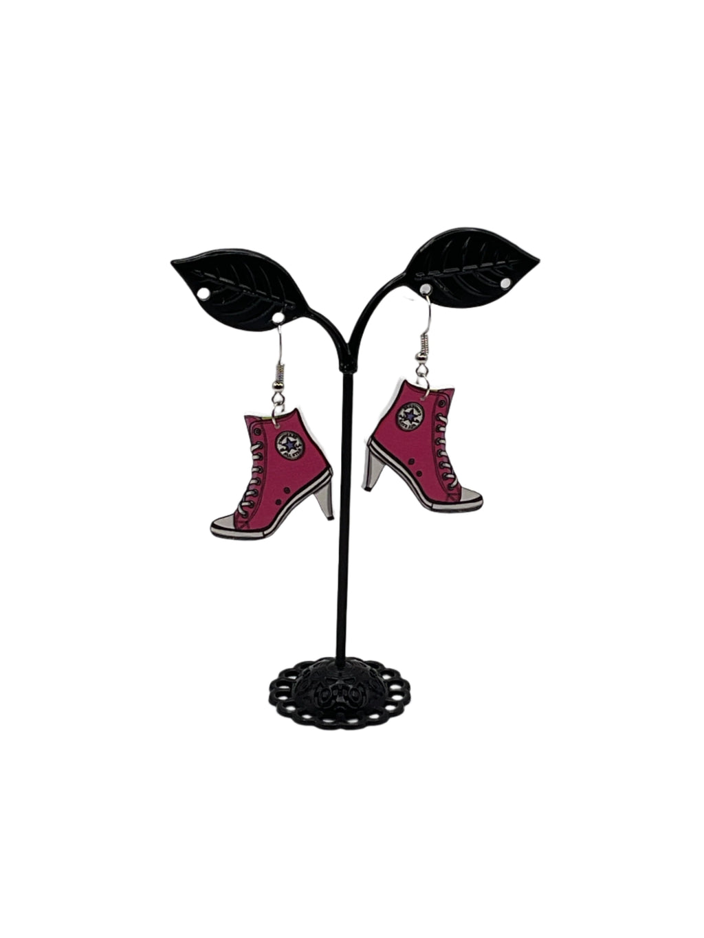 Pink high heel tennis shoe earrings