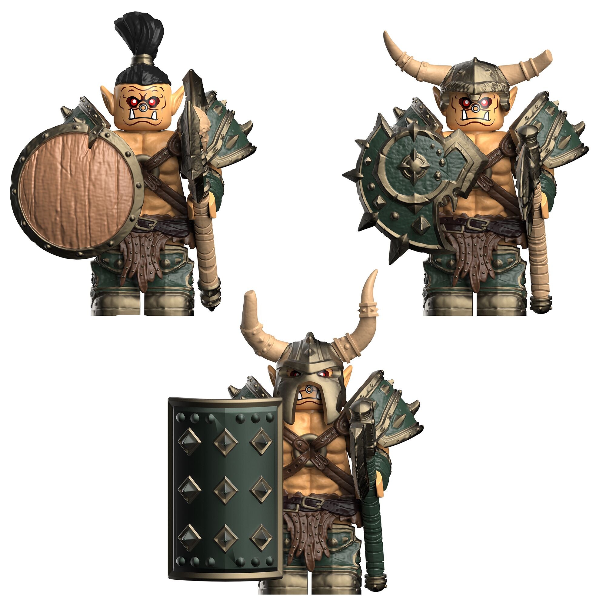 3 Orc Warrior Minifigure Set – Fantasy Battle Clan Soldiers Main image