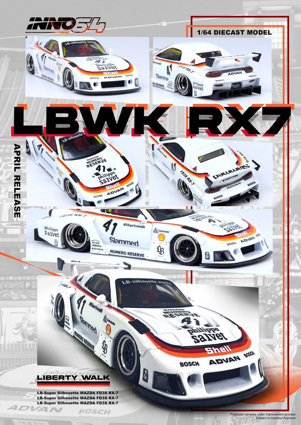 Inno64 Mazda RX-7 LBWK in White 1:64 IN64-LBWK-RX7-02 - Collectors World Toys
