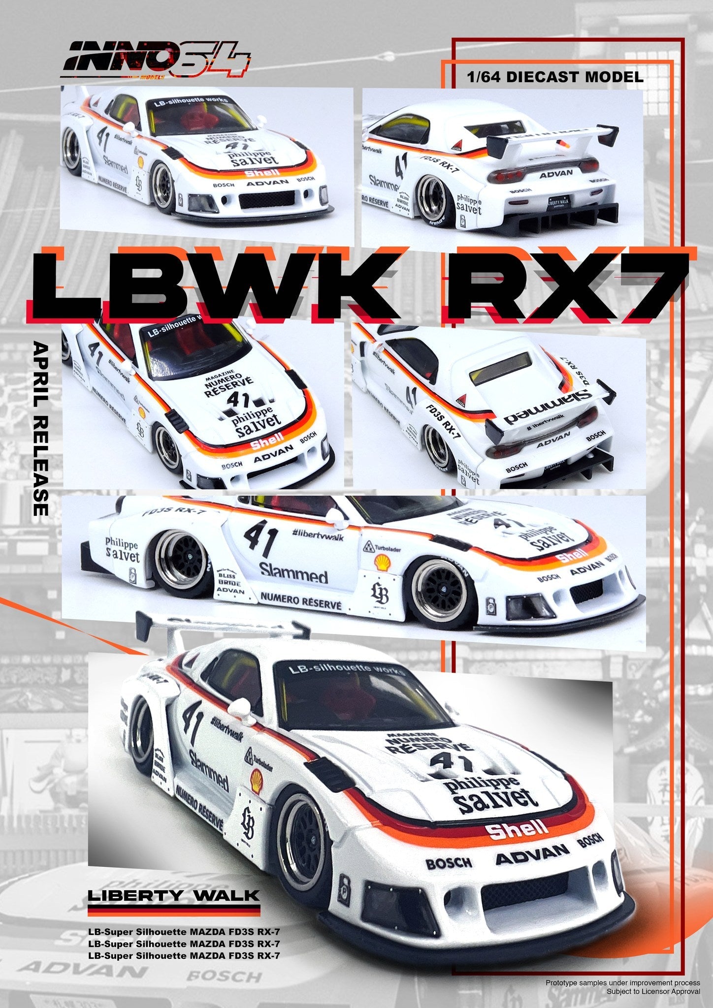 Inno64 Mazda RX-7 LBWK in White 1:64 IN64-LBWK-RX7-02 - Collectors World Toys