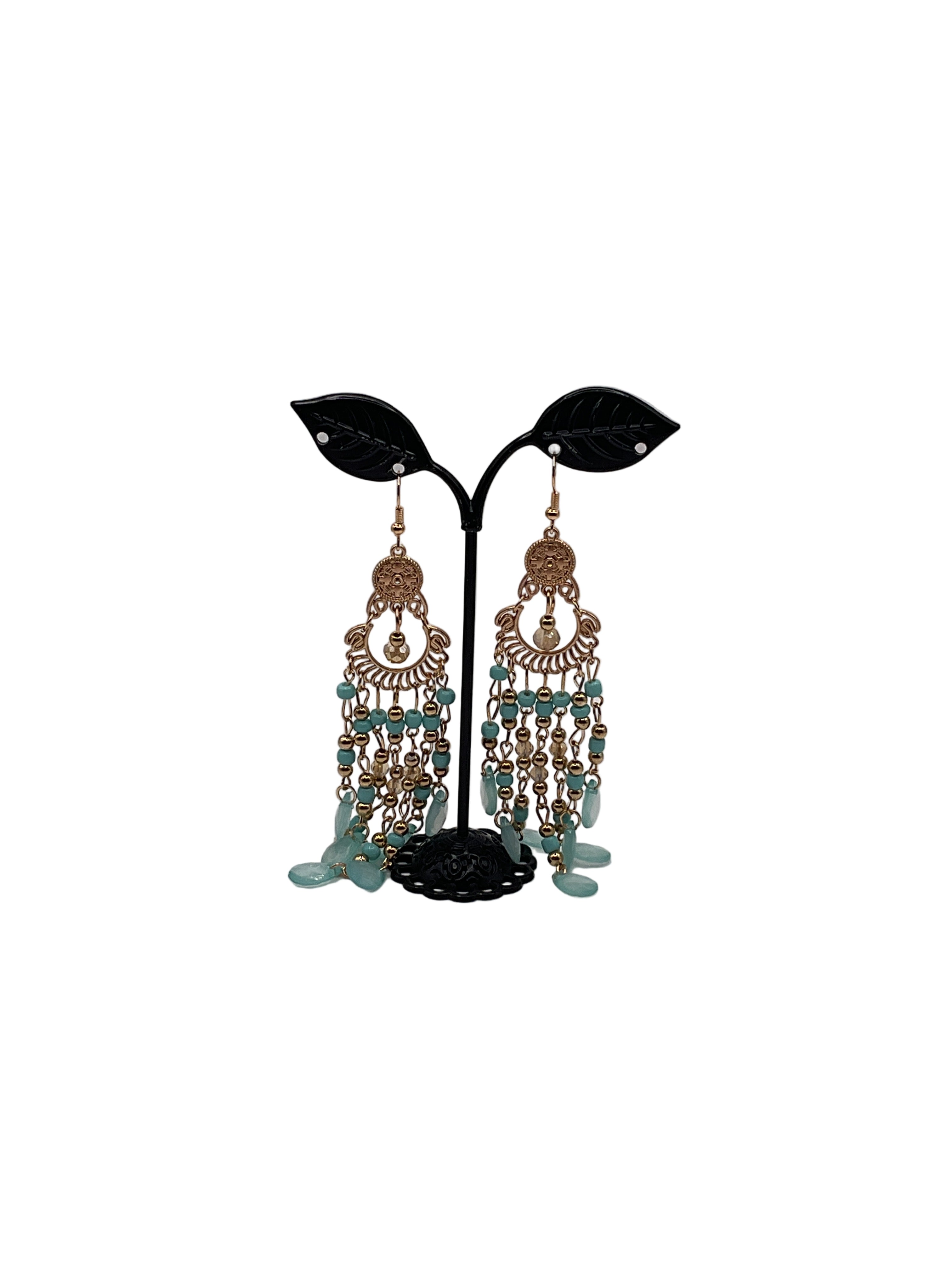 Blue and golden beaded earrings Secondary image