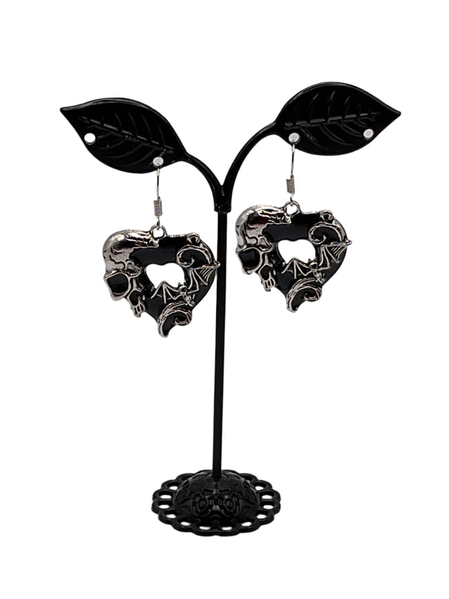 Black Heart Earrings Hover Image