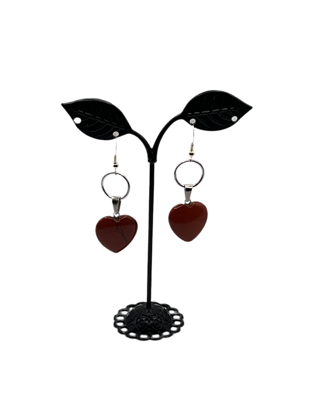 Red Jasper Stone Heart Earrings