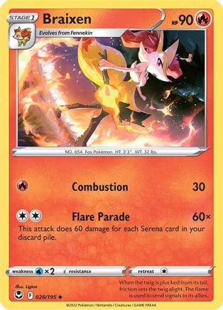 Braixen 026/195 - SWSH12 Silver Tempest Reverse Holofoil Main image