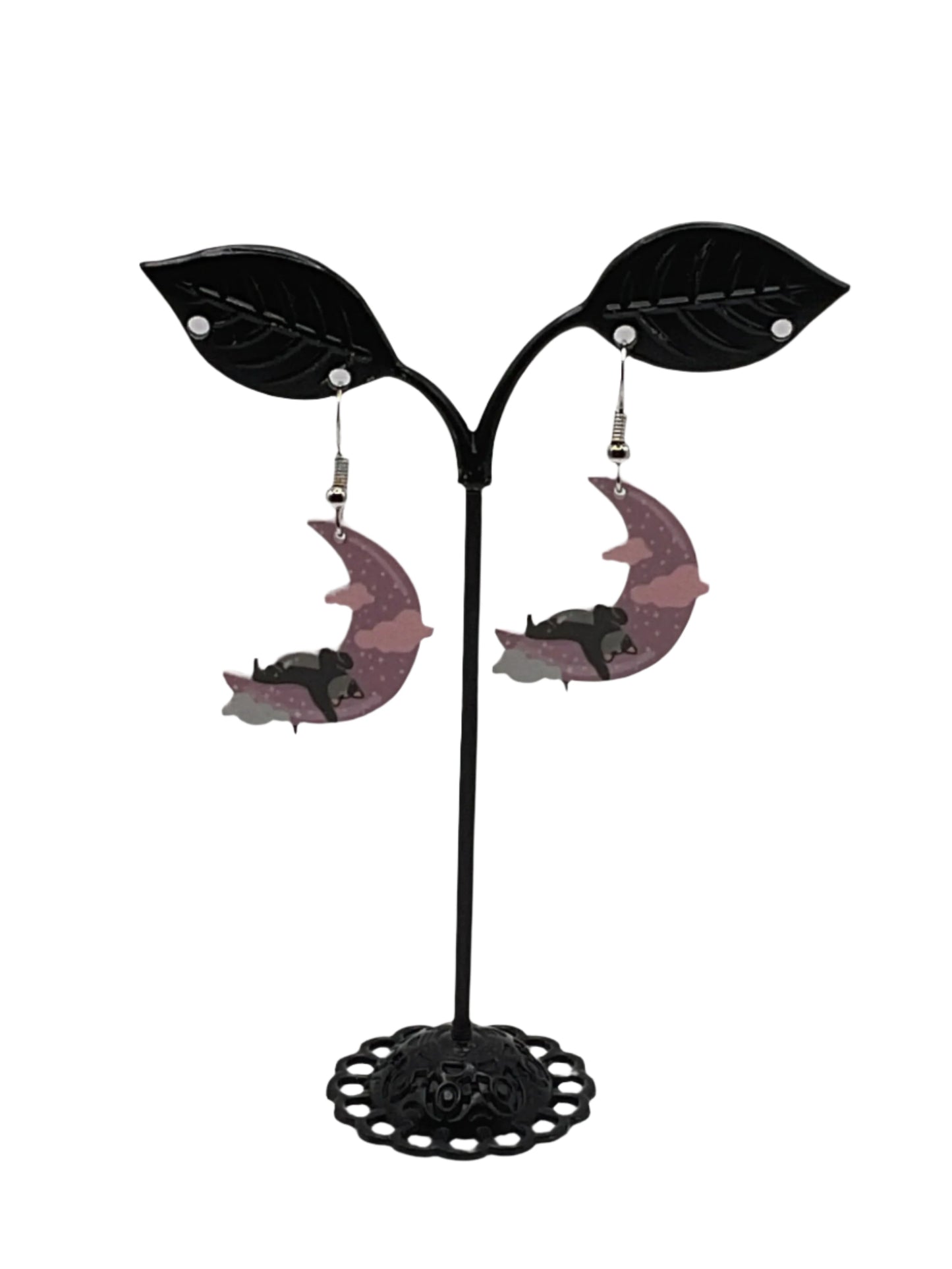 Cat laying on moon Earrings
