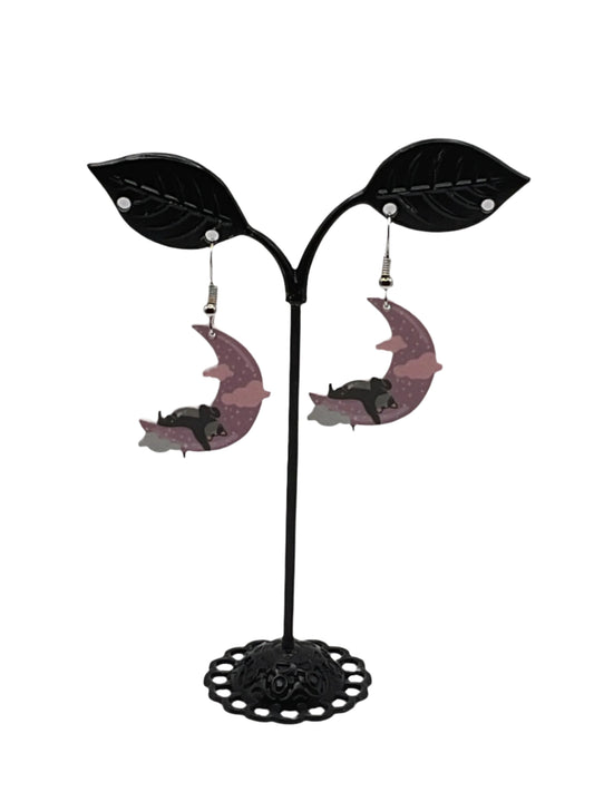 Cat laying on moon Earrings